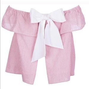 LAUREN JAMES Seersucker Top RED WITH WHITE BOW